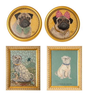 Lot 1092 - Group of Four Needlework Pictures of Pugs...