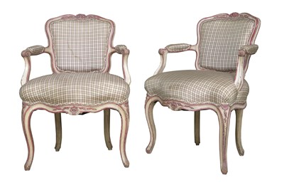 Lot 1102 - Pair of Louis XV Style Painted Wood Fauteuils...