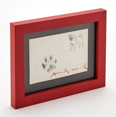 Lot 1153 - ANDY WARHOL Signature on card with pug paw...