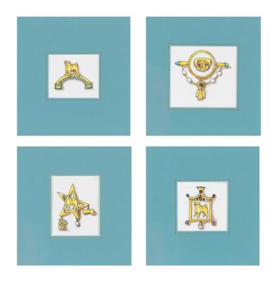 Lot 1104 - 20th Century School Pug Jewelry Designs: Four...