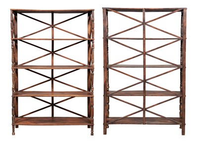 Lot 431 - Two Similar Oak and Stained Wood Étagères...