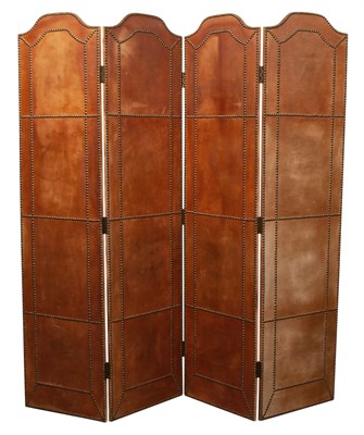 Lot 430 - Leather Four-Fold Floor Screen Height of each...