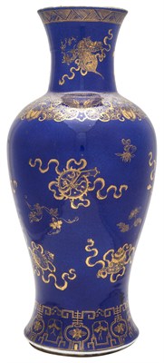 Lot 268 - A Chinese Gilt Decorated Powder Blue Vase Late...
