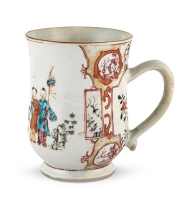 Lot 135 - Chinese Export Gilt and Polychrome Enameled Porcelain Tankard