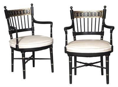 Lot 382 - Pair of Regency Style Black-Painted and Parcel-...