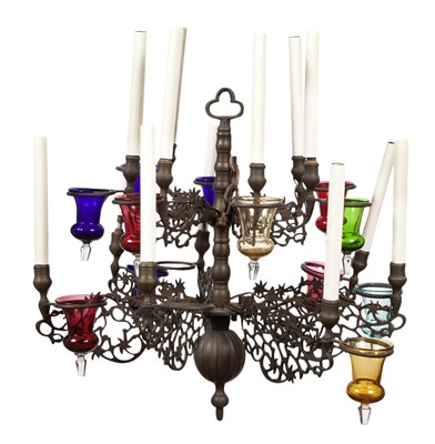 Lot 305 - Patinated Metal and Colored Glass...