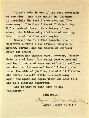 Lot 61 - De MILLE, AGNES GEORGE Typed letter signed...