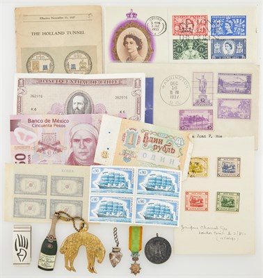 Lot 1081 - Group of World Stamps, Coins, Currency and...