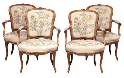 Lot 404 - Set of Four Louis XV Beechwood Fauteuils...