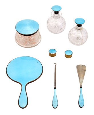 Lot 2190 - Blue Enamel, Metal and Glass Dresser Set Early...