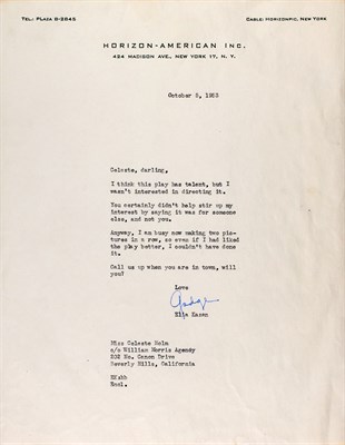 Lot 49 - KAZAN, ELIA Typed letter signed to Celeste...