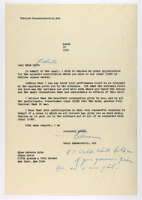 Lot 51 - HAMMERSTEIN, OSCAR II Four typed letters...