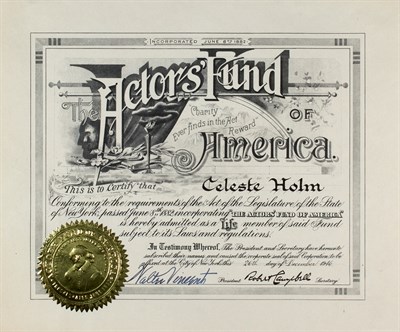 Lot 24 - THE ACTORS FUND Celeste Holm's Life Member...