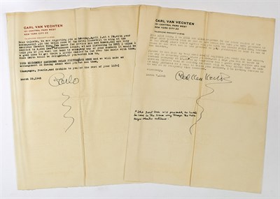 Lot 2143 - CARL VAN VECHTEN Two letters signed to Celeste...
