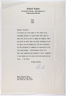 Lot 56 - RODGERS, RICHARD Letter signed to Celeste Holm,...