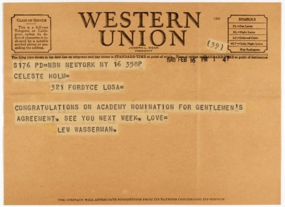 Lot 35 - [OSCARS-TELEGRAMS] Group of telegrams from...