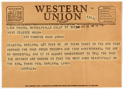 Lot 35 - [OSCARS-TELEGRAMS] Group of telegrams from...