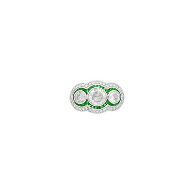 Lot 30 - Platinum, Diamond and Emerald Ring