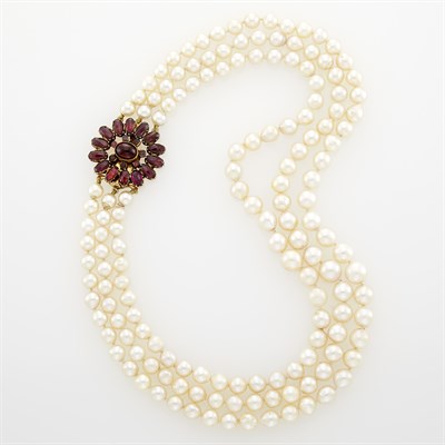 Lot 2 - CELESTE HOLM Triple Strand Cultured Pearl...