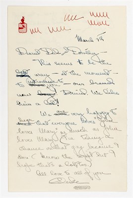 Lot 2145 - CELESTE HOLM Draft of letter to Dick and...