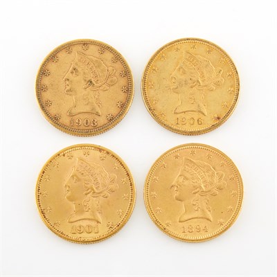 Lot 1023 - United States $10 Liberty Head Four coins...