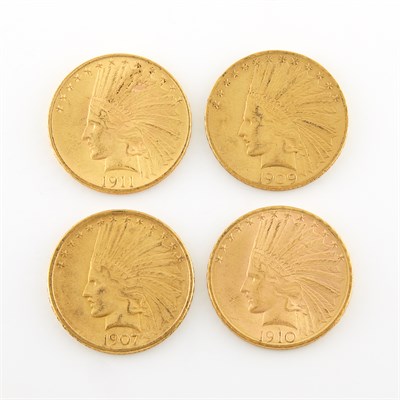 Lot 1024 - United States $10 Indian Head Four coins dated...