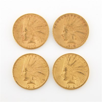 Lot 1025 - United States $10 Indian Head Four coins dated,...