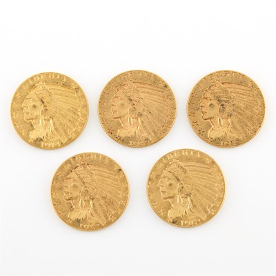 Lot 1019 - United States $5 Indian Head Five coins dated...