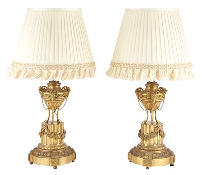 Lot 216 - Pair of Louis XVI Style Gilt-Bronze Lamps...