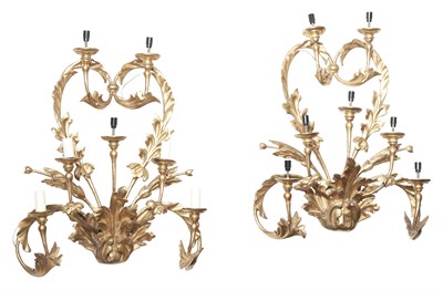 Lot 371 - Pair of Rococo Style Giltwood Seven-Light...