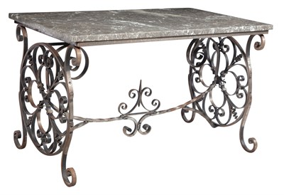 Lot 304 - Polished Steel and Marble Table Height 31...