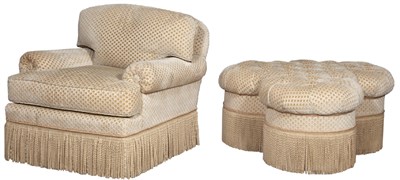 Lot 214 - Velvet-Upholstered Swiveling Club Chair and...