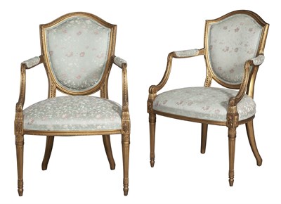 Lot 195 - Pair of George III Style Giltwood Armchairs...