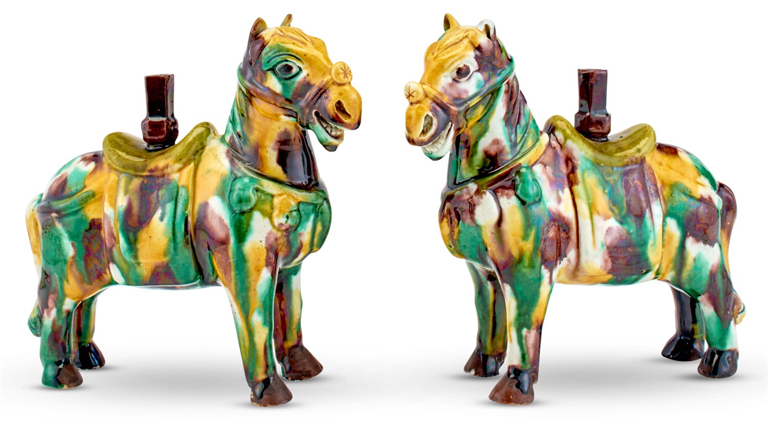 Lot 119 - A Pair of Chinese Sancai Glazed Porcelain Horse-Form Joss Stick Holders