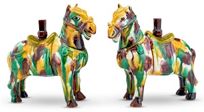 Lot 50 - A Pair of Chinese Sancai Glazed Porcelain Horse-Form Joss Stick Holders
