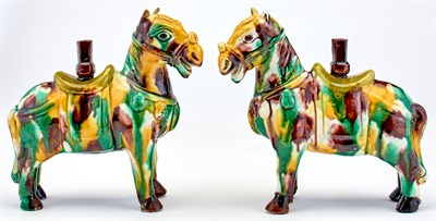 Lot 119 - A Pair of Chinese Sancai Glazed Porcelain Horse-Form Joss Stick Holders