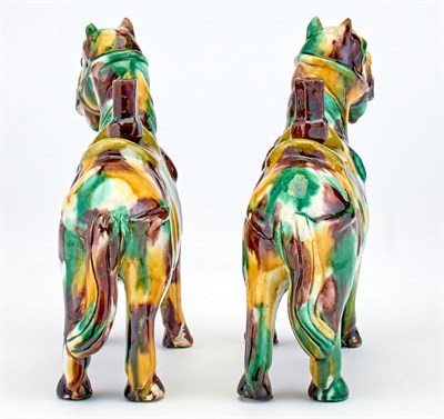 Lot 119 - A Pair of Chinese Sancai Glazed Porcelain Horse-Form Joss Stick Holders