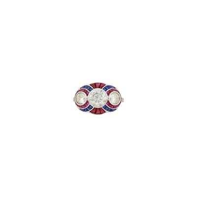 Lot 1058 - Platinum, Diamond, Ruby and Sapphire Ring
