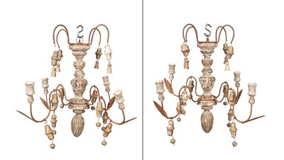 Lot 189 - Pair of Painted, Giltwood and Metal Four-Light...