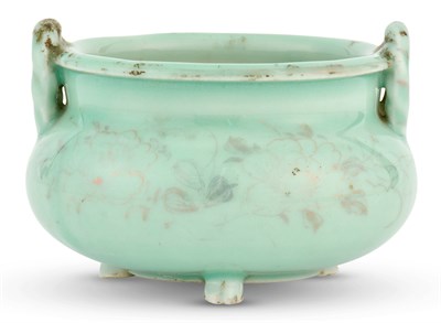 Lot 280 - A Chinese Celadon Glazed Tripod Censer Late...