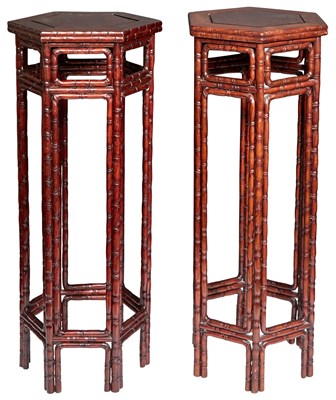 Lot 296 - A Pair of Chinese Hardwood Hexagonal Stands...