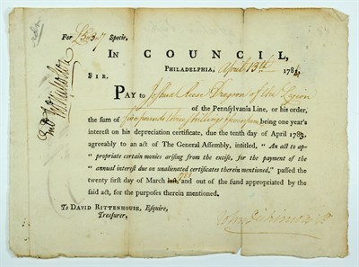 Lot 12 - [AMERICAN REVOLUTION] Pennsylvania pay order...