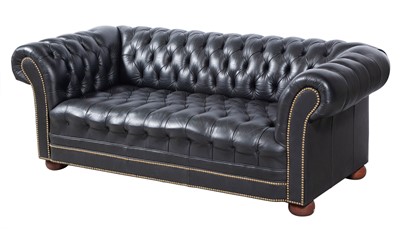 Lot 299 - Black Upholstered Chesterfield Sofa