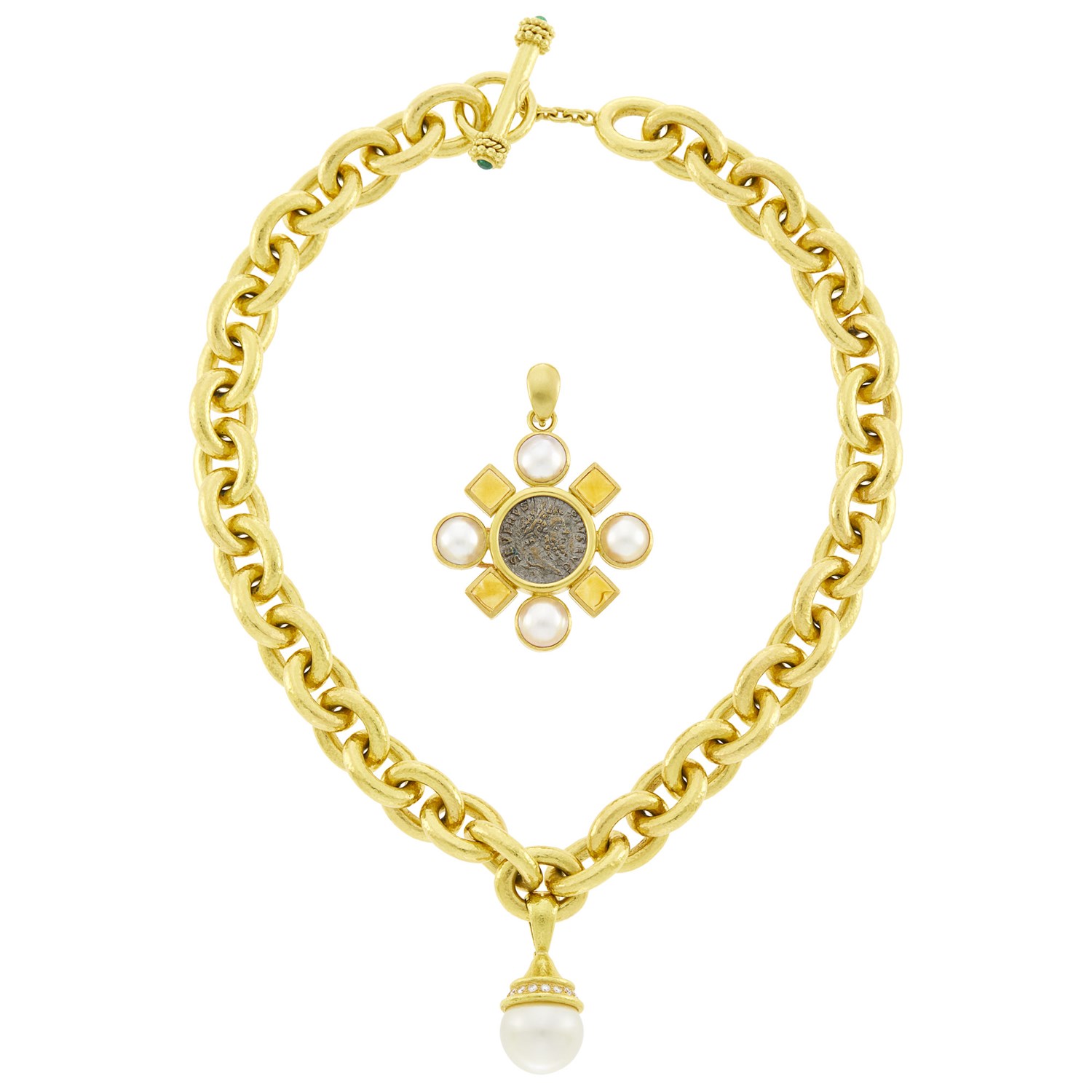 Elizabeth Locke Gold Link Necklace with South Sea Cultured Pearl