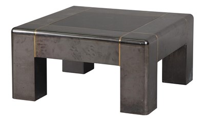 Lot 164 - Karl Springer Gun Metal, Brass and Smoky Glass Low Table