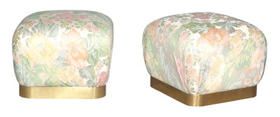 Lot 338 - Two Karl Springer Brass and Upholstered Soufflé Ottomans