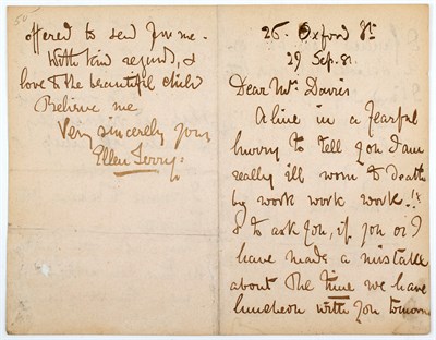 Lot 2130 - ELLEN TERRY (1847-1928) Early autograph letter...