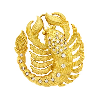 Lot 28 - David Webb Gold, Platinum and Diamond 'Scorpio' Clip-Brooch