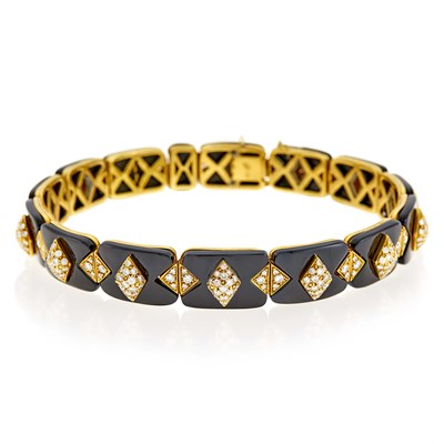 Lot 40 - Gold, Black Onyx and Diamond Choker Necklace