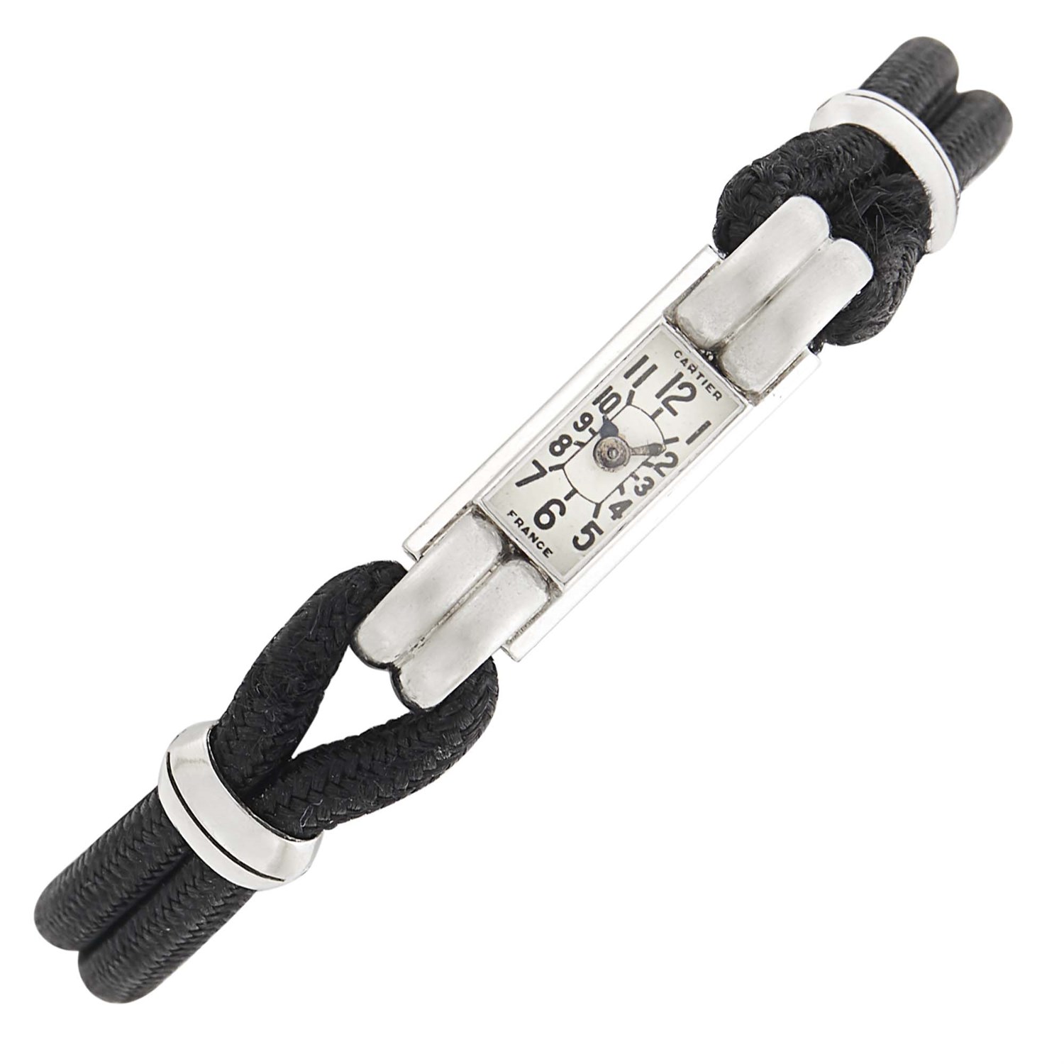 Cartier Platinum, Gold and Black Enamel 'Baguette' Wristwatch, F